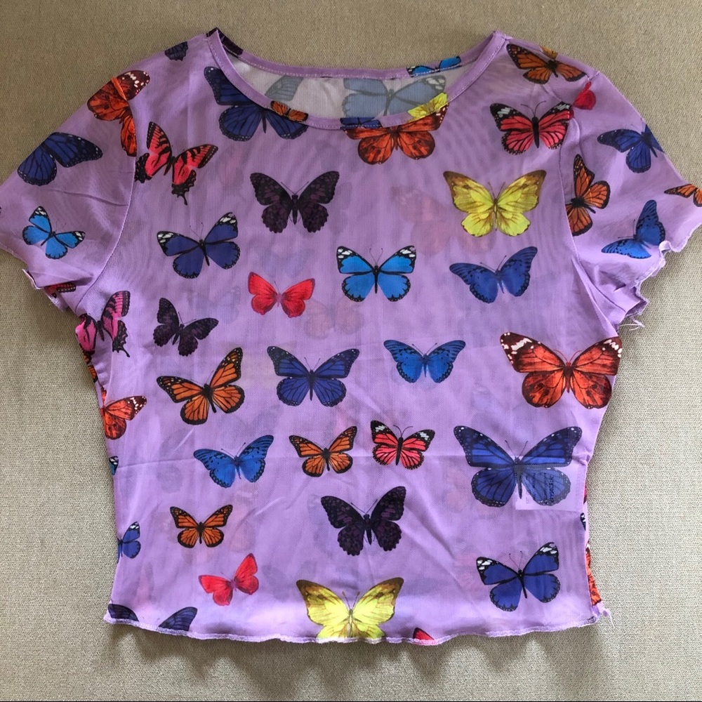 Purple Y2K Butterly Sheer Top